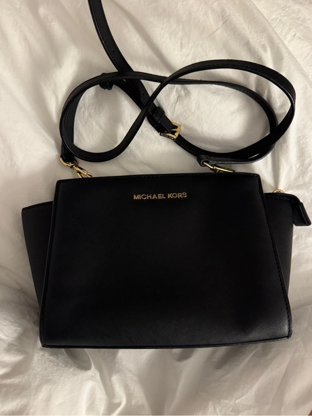 Michael Kors Black Leather Small Crossbody with Gold Hardware